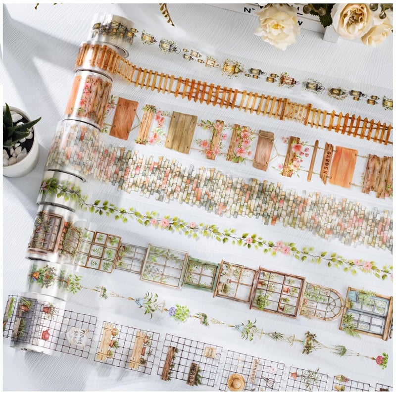 Frekyar 8 Rolls of Plant PET Tape Stickers for Journaling Supplies, Botanical Scrapbook Tape for Journaling, Scrapbooking, Junk Journal Supplies, DIY Crafts (Secret Realm) - Image 1